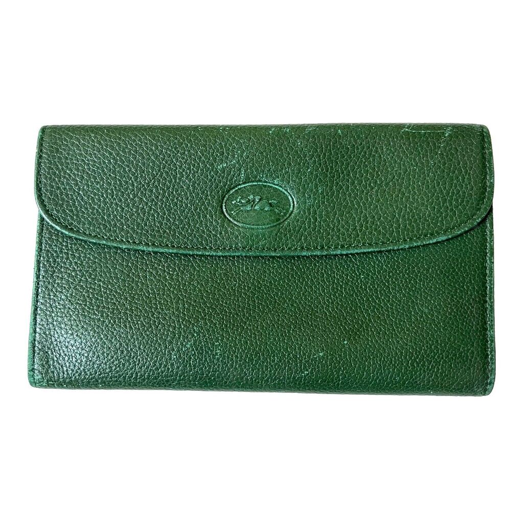 Longchamp Womens Green Leather Trifold Wallet